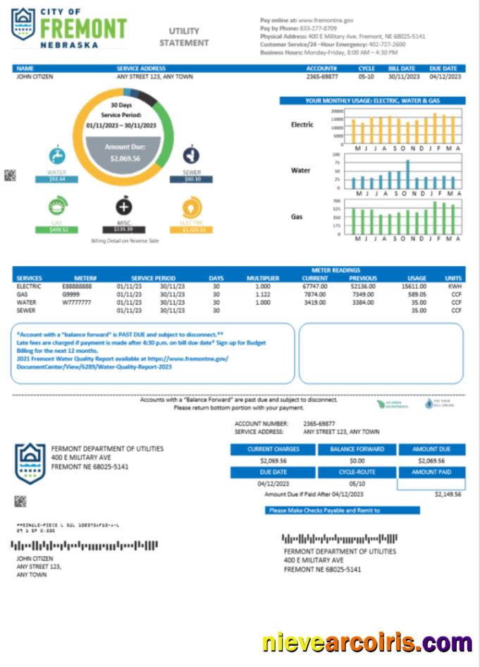 USA City of Fremont Nebraska utility bill